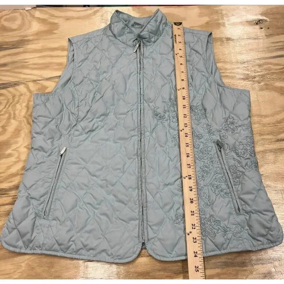 EDDIE BAUER PREMIUM GOOSE DOWN LT GRN QUILTED DOWN EMBROIDERED FLOWERS VEST SZ L - Picture 12 of 13